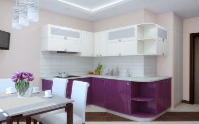 Бело фиолетовая кухня